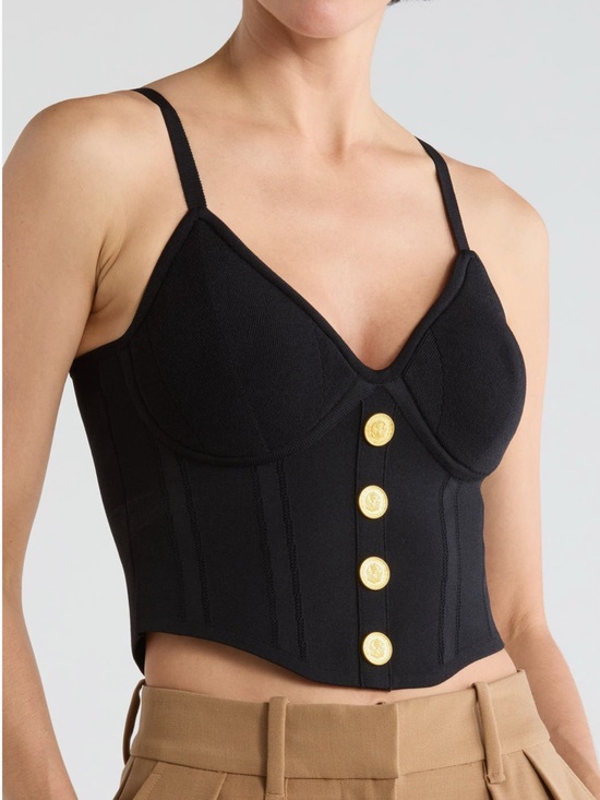 L'AGENCE Tops - L'AGENCE Artemis Knit Corset - Black with Gold Buttons